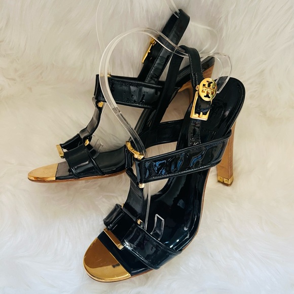 TORY BURCH Logo Patemt Heeled Slingback Sandals - Picture 3 of 10